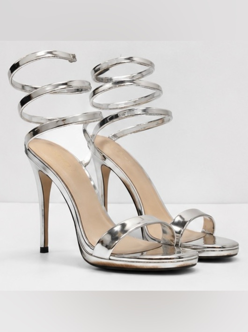 Aldo silver metallic strappy heels Size US 7